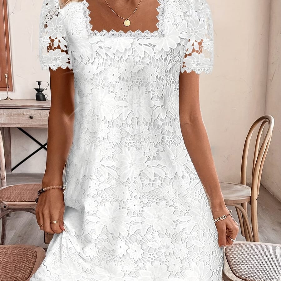 Lace Square Neck Dress, Short Sleeve Dress For , Women’s Clothing Clothing Shop Online at Dubai Trades 2