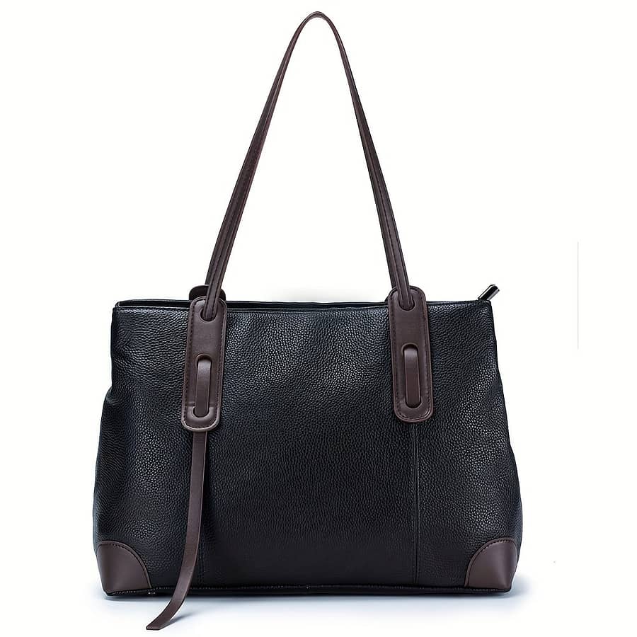 Large Capacity Leather Tote Bag With Zipper Closure And Shoulder Strap – Commuting Clothing, Shoes & Jewelry Shop Online at Dubai Trades 2
