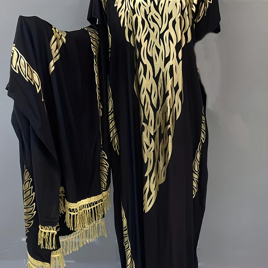 Large Size Luxury Leaf Loose Robe Middle Dress With Luxury Headscarf Clothing Shop Online at Dubai Trades 2
