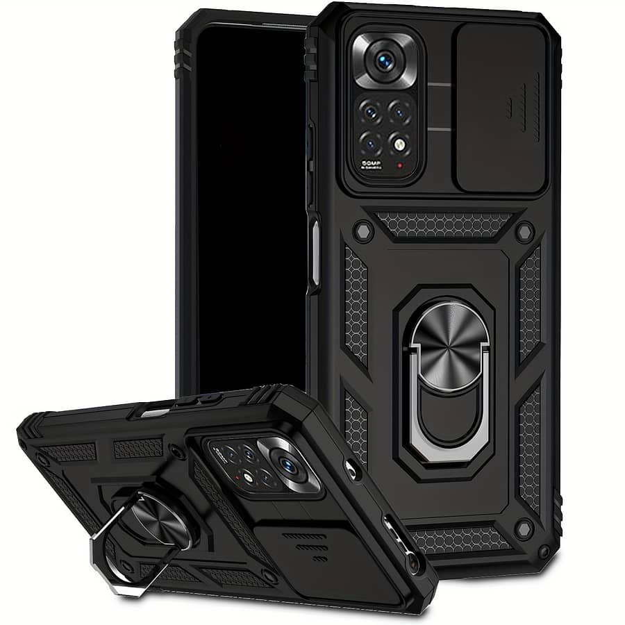 Lens Protector Shockproof Heavy Hard Phone Case With Metal Stand For Note11 Note11pro 4g 5g Basic Cases Shop Online at Dubai Trades 2