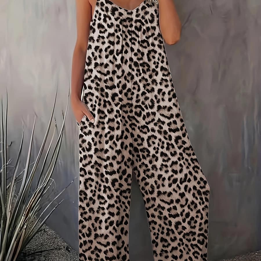 Leopard Print Cami Jumpsuit, Casual Sleeveless Jumpsuit With Pockets For , Women’s Clothing Clothing Shop Online at Dubai Trades 2