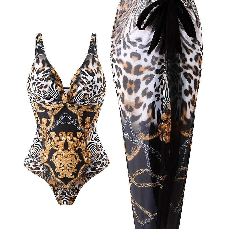 Leopard Print Chest Twist Body Suit 2 Piece Set Clothing Shop Online at Dubai Trades 2