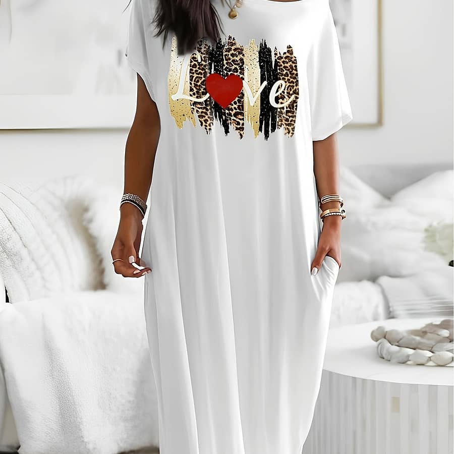 Leopard Print Long Dress – Casual Off-shoulder, Short Sleeve, Black With Golden & , Soft Polyester , Machine Washable For Spring/summer/fall – Women’ Clothing Shop Online at Dubai Trades 2