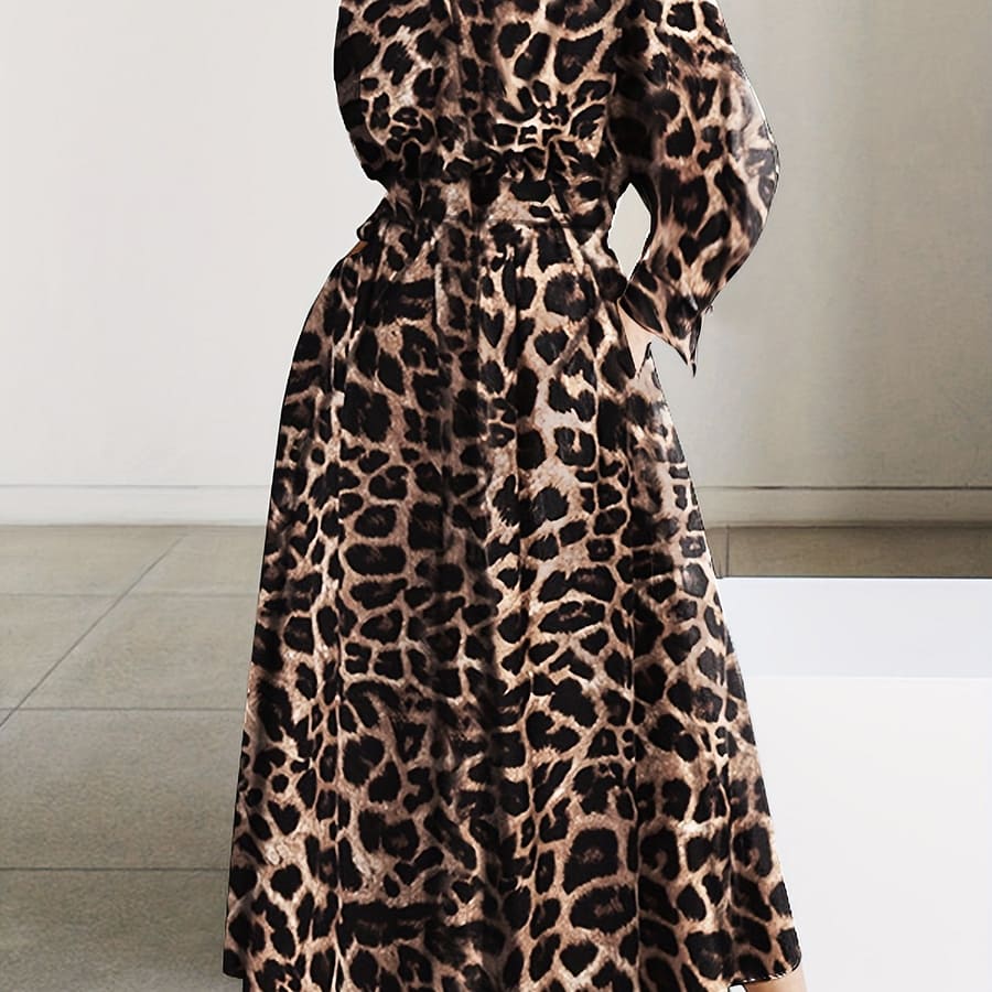 Leopard Print Maxi Dress, Casual Button Front Long Sleeve Dress, Women’s Clothing Clothing Shop Online at Dubai Trades 2