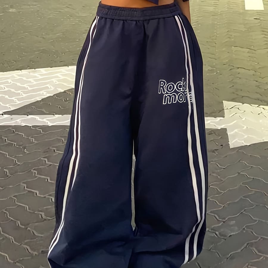 Letter Print Wide Leg Pants, Young Baggy Streetwear Sporty Pants, Women’s Clothing Clothing Shop Online at Dubai Trades 2