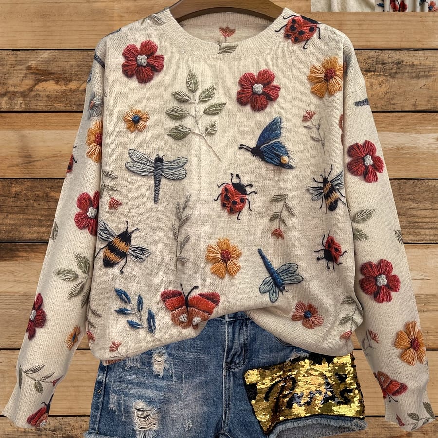 Lightweight Women’s Sweater With A Round Neck And Long Sleeves, Featuring An Printed 3d Insect Design, Stylish And Casual. Clothing Shop Online at Dubai Trades 2
