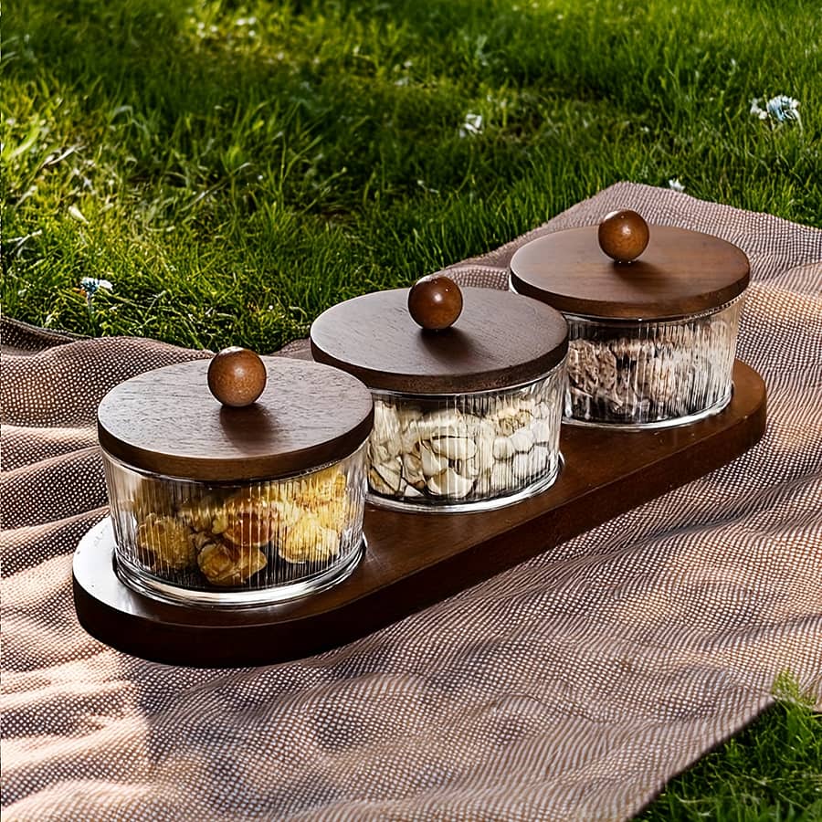 Living Room Fruit Plate Japanese Wooden Dried Fruit Display Plate Home Coffee Table Fruit Holder 2 Cans With Lid Candy Servers Shop Online at Dubai Trades 2