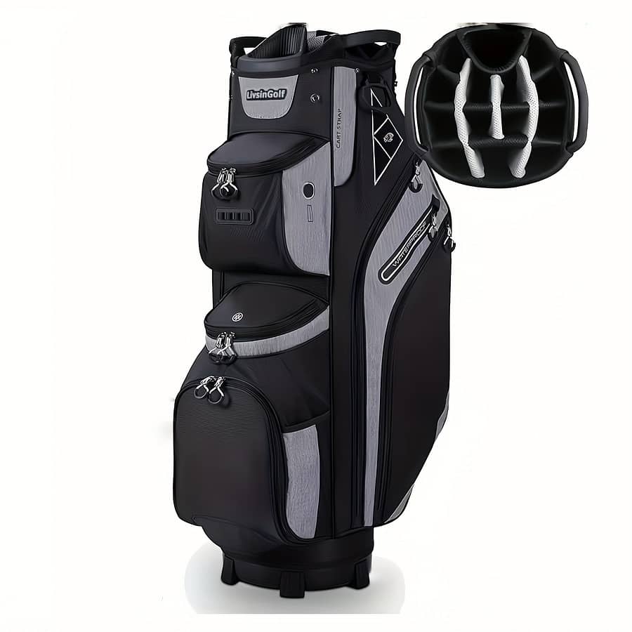 Livsingolf 14 Way Golf Cart Bag, Elegant Design, Full Length, Black Grey White, With Cooler, Rain Cover, Putter Well, Made Of Polyester Fiber Cart Bags Shop Online at Dubai Trades 2