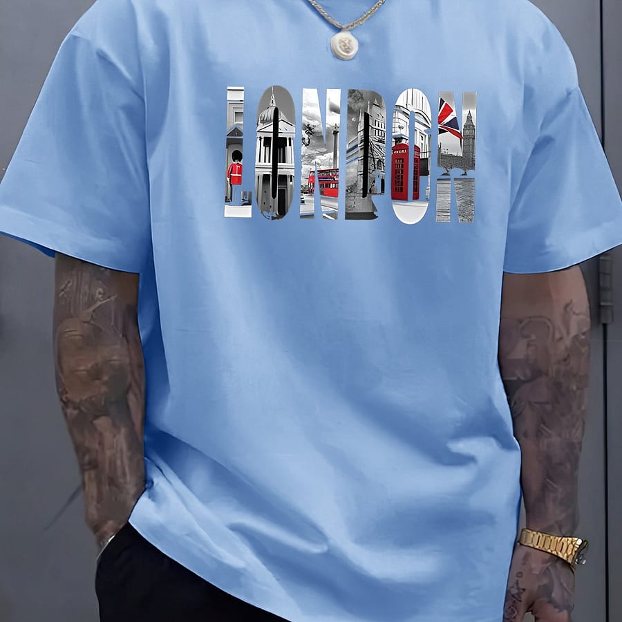 ” London” Trendy Short-sleeved T-shirt For Men, Spring And Summer Top, Comfortable Round Neck Tee, Regular Fit, Fashion For Wear Clothing Shop Online at Dubai Trades 2