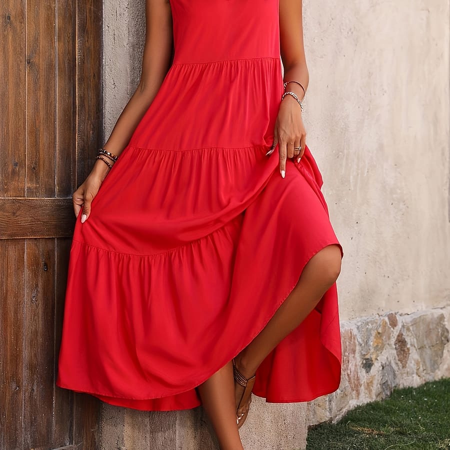Loose V Neck Ruffle Hem Dress, Casual Sleeveless Dress For , Women’s Clothing Clothing Shop Online at Dubai Trades 2