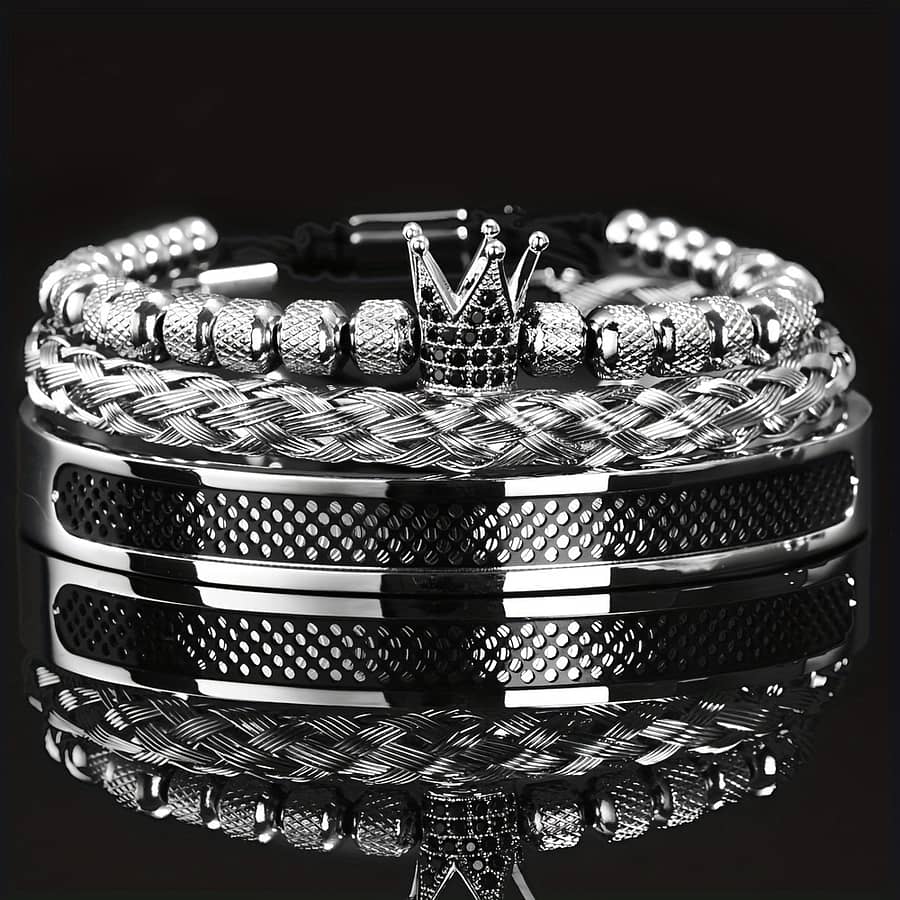 Luxury Handmade Men Crown Bracelets Contrast Colour Bangles Hemp Rope Buckle Open Stainless Steel Micro Pave Cz Jewelrynew Year’s Gifts Valentine’s Day Gifts Bracelets Shop Online at Dubai Trades 2