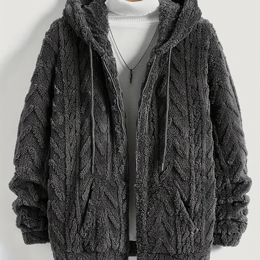 Men’ Color Hooded Fleece Jacket, Long Sleeve Drawstrings Zipper Coat, Comfy Warm Trendy Cold-proof Cardigan For Fall And Winter As Gift Clothing Shop Online at Dubai Trades 2