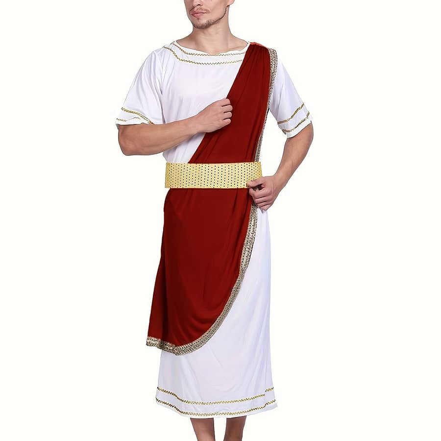 Men’ Halloween Costume, Roman Toga Party Cosplay, Polyester 100% Solid Crew Neck With Belt Detail, Non-stretch Woven Fabric, Regular Fit – 180gsm Clothing, Shoes & Jewelry Shop Online at Dubai Trades 2