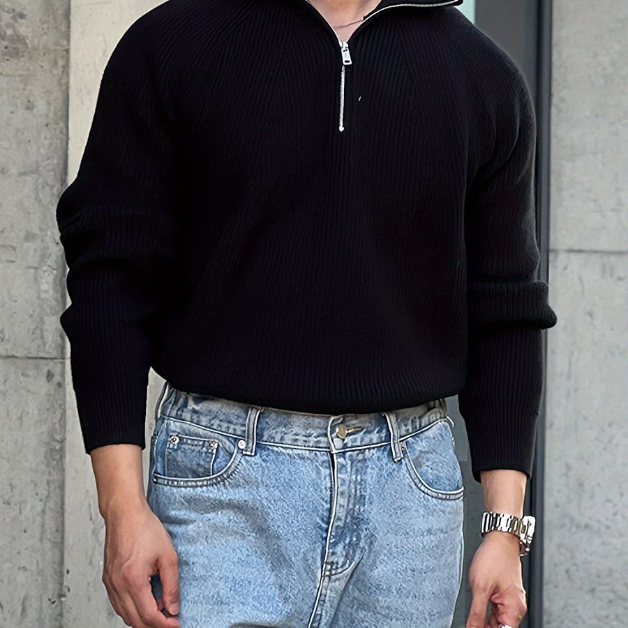 Men’ Knitted Sweater, Casual Long Sleeve Lapel Half Zipper Top For Winter Fall Clothing Shop Online at Dubai Trades 2