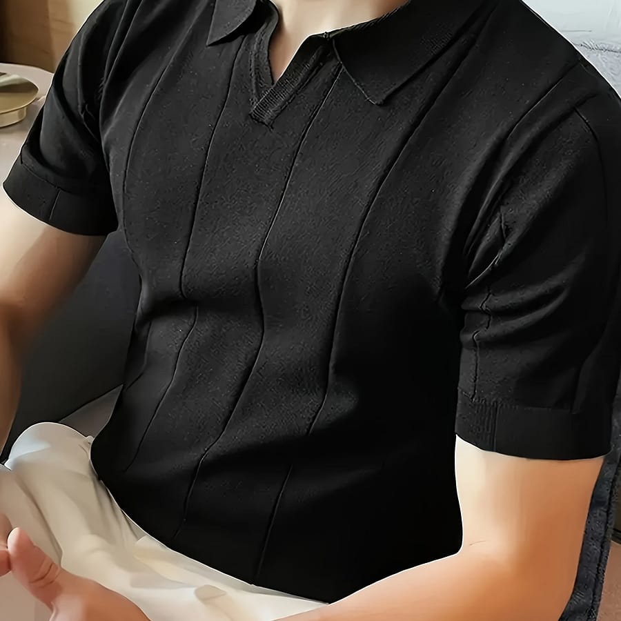 Men’ Stripe Pattern Knit Short Sleeve And V-neck Lapel Sports Shirt, Casual And Chic For Summer Golf Wear And Outdoors Activities Clothing Shop Online at Dubai Trades 2
