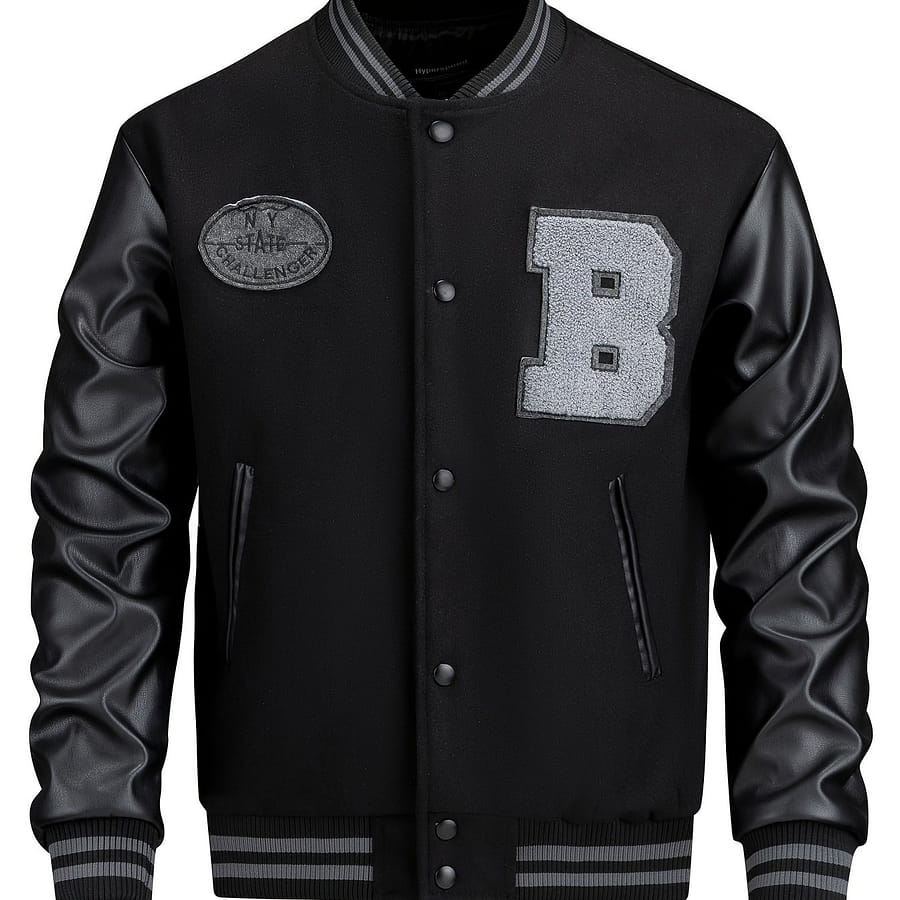 Men’ Varsity Jacket, Button-up Baseball Jacket With Fancy Embroidered Design & Pockets, Outerwear Clothing Shop Online at Dubai Trades 2