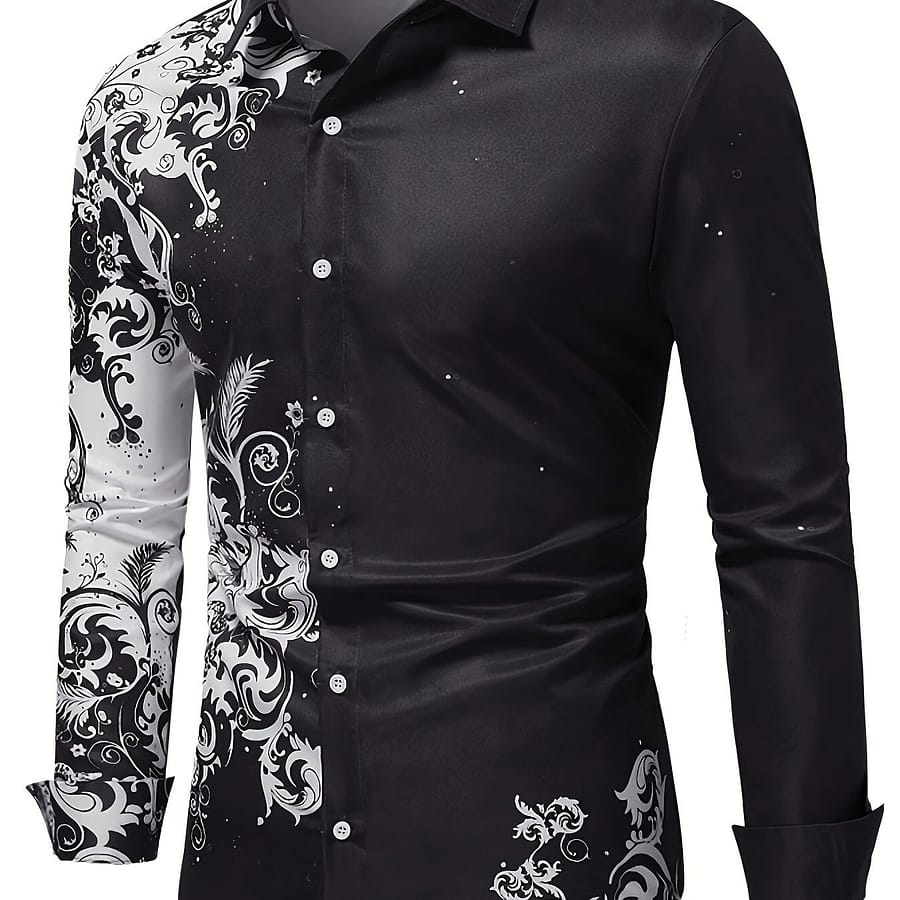 Men’s 3d Floral Pattern Print Long Sleeve Lapel Shirt Top, Casual Button Up Shirt For Spring/fall And Vacation Resorts Casual Button-Down Shirts Shop Online at Dubai Trades 2