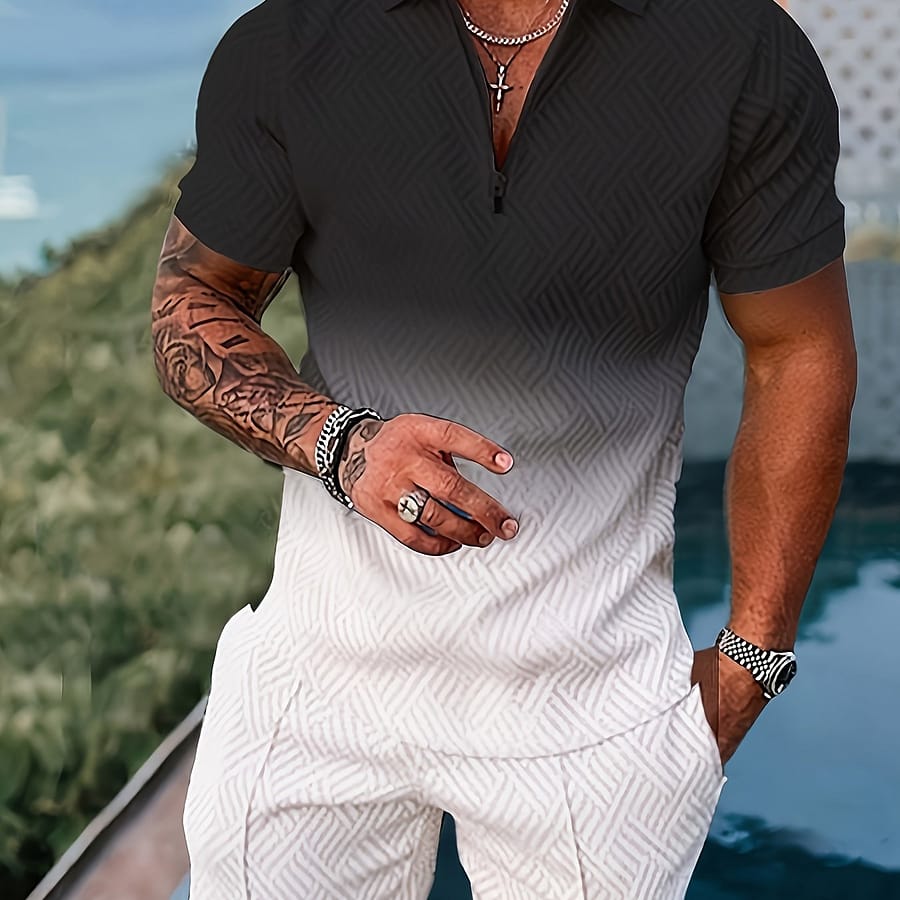 Men’s 3d Zippered Shirt And Shorts Set, Sports Style, Lapel Collar, Regular Fit, Knit Fabric, 100% Polyester, Slight Stretch, 160g/m² – Casual Lash Sets Active Shop Online at Dubai Trades 2