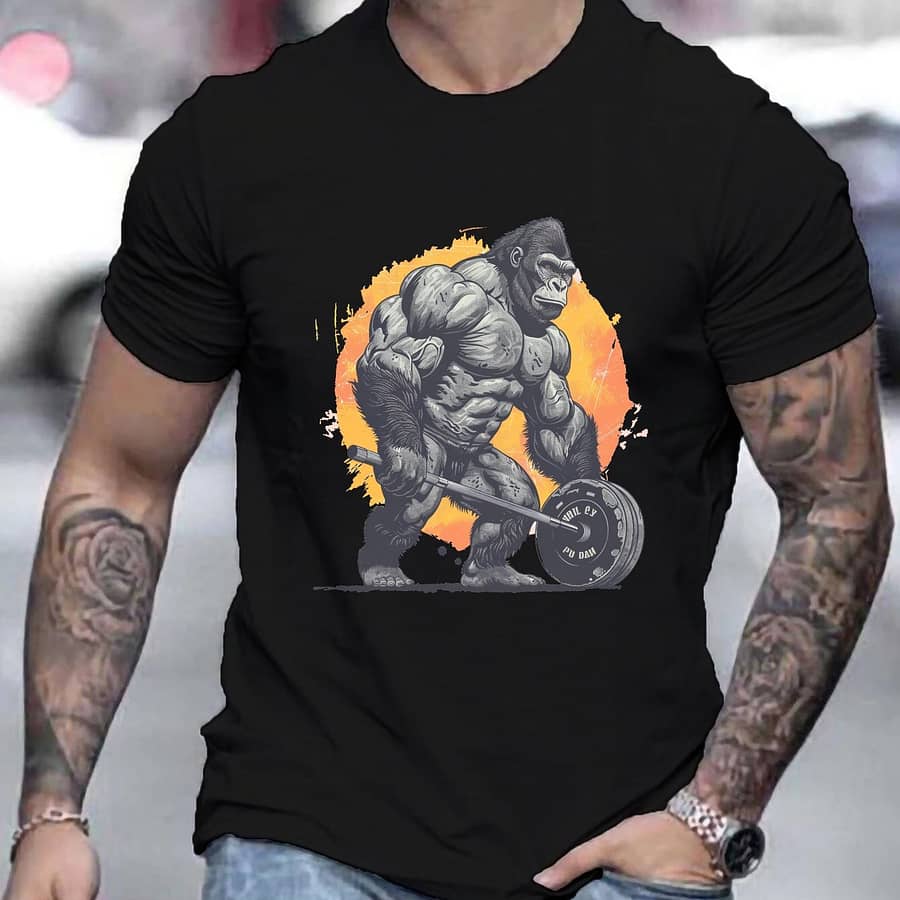 Men’s Athletic Weightlifting T-shirt – Breathable Polyester, , Crew Neck, Casual Summer Tee With Machine Washable Feature Clothing Shop Online at Dubai Trades 2