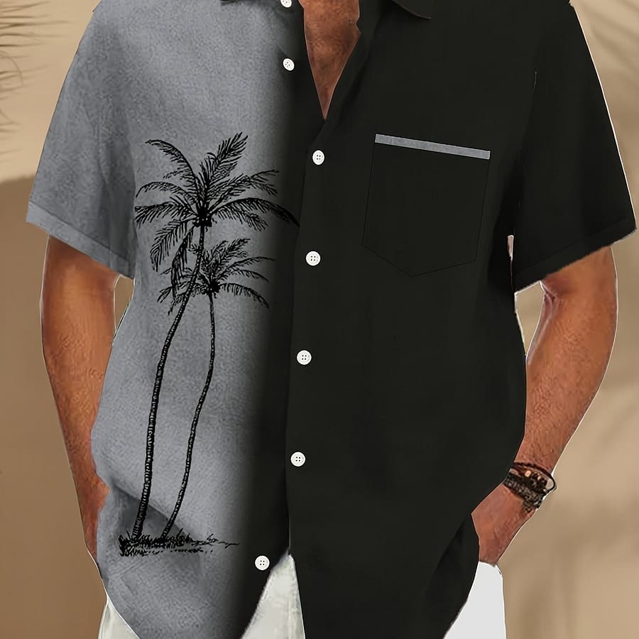 Men’s Button-up Shirt With A Retro Tree Gradient Print Casual Button-Down Shirts Shop Online at Dubai Trades 2