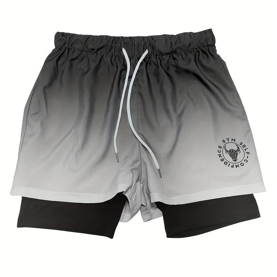 Men’s Casual Gradient Double-layer Sports Shorts With Drawstring For Basketball Running Base Layers & Compression Shop Online at Dubai Trades 2