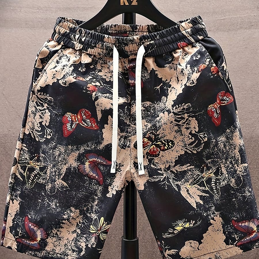Men’s Casual Pattern Shorts, Chic Waist Drawstring Beach Shorts With Pockets For Beach Resort Clothing Shop Online at Dubai Trades 2