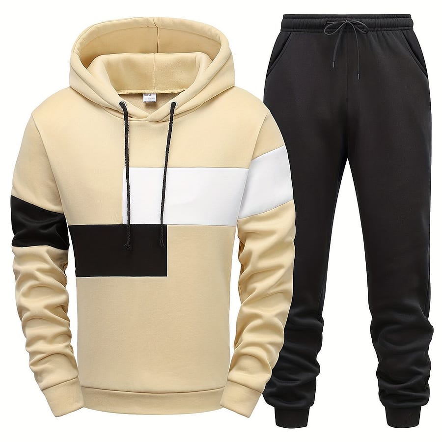 Men’s Casual Polyester Hooded Tracksuit Set, Design, Long Sleeve Pullover & Joggers, Slight Stretch Knit Fabric, With Pockets, For , Spring/fall, Winter – Adult Unisex Clothing Shop Online at Dubai Trades 2