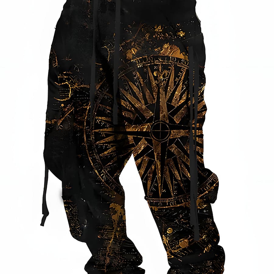 Men’s Casual Polyester Pants With Geometric Pointer Graphic Print, Breathable Athletic Leggings With Pockets, Knit Fabric, Regular Fit, 165g/m² – Adult Regular Length Casual Shop Online at Dubai Trades 2