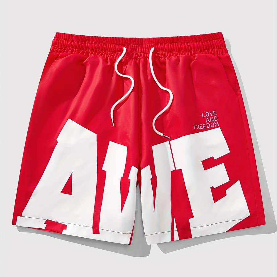 Men’s Casual Short Pants Polyester, 125g, Lace Up, Regular Fit, Non-stretch, Woven, 150 G/㎡, Alphabet Pattern Active Shop Online at Dubai Trades 2