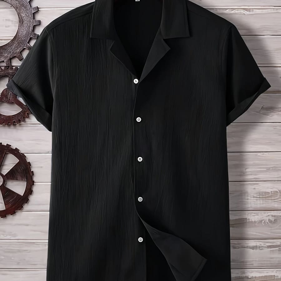 Men’s Casual Solid Color Polyester Shirt, 100% Polyester, Non-stretch Woven Fabric, Regular Fit, Summer Lapel Collar, 100g/m² – Cy503 Casual Button-Down Shirts Shop Online at Dubai Trades 2