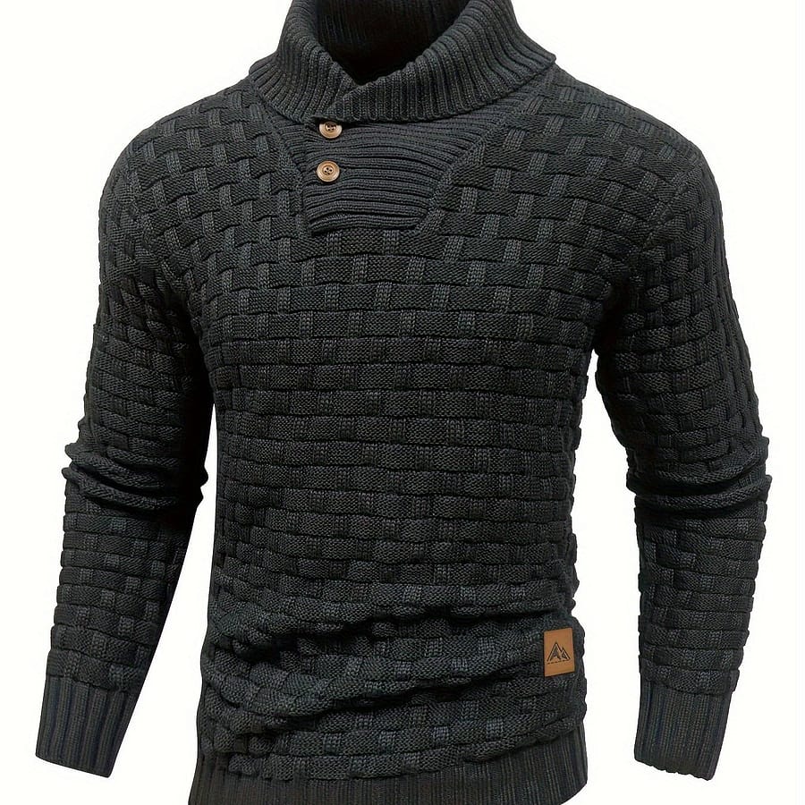 Men’s Casual Waffle Pattern High Stretch Sweater, Chic Mature Pullover Sweater For Fall Winter Clothing Shop Online at Dubai Trades 2
