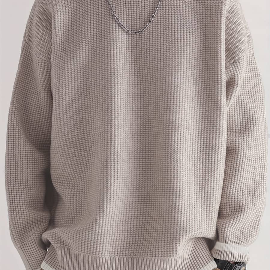 Men’s Color Fake Two-piece Knitted Pullover, Casual Long Sleeve Crew Neck Sweater For Clothing Shop Online at Dubai Trades 2