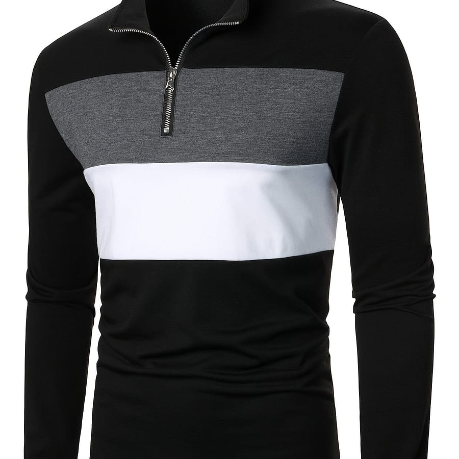 Men’s Color Half-zip Collared Long Sleeve T-shirt – Casual, Stretchy Polyester , Machine Washable – Ideal For Spring & Fall Clothing Shop Online at Dubai Trades 2