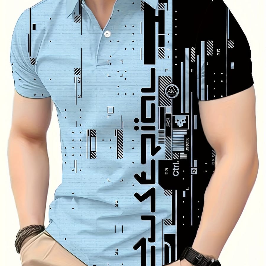 Men’s Colorblock Pattern Print Short Sleeve Golf T-shirt For Summer Clothing Shop Online at Dubai Trades 2