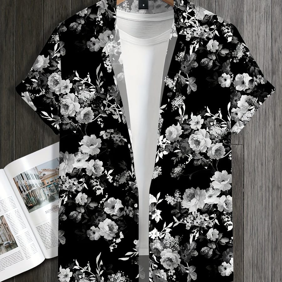 Men’s Floral Print Short-sleeve Shirt, Casual Polyester 100% Woven Fabric, Lapel Collar, Regular Fit, 120gsm – And Style For Vacation And Casual Button-Down Shirts Shop Online at Dubai Trades 2