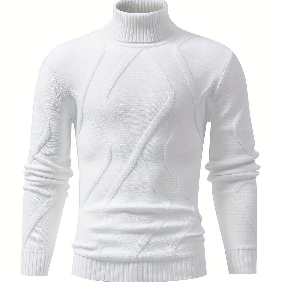 Men’s High Neck Knit Sweater, 100% Polyester Rib-knit Long Sleeve Pullover, Casual Solid Color For Fall/winter Clothing Shop Online at Dubai Trades 2