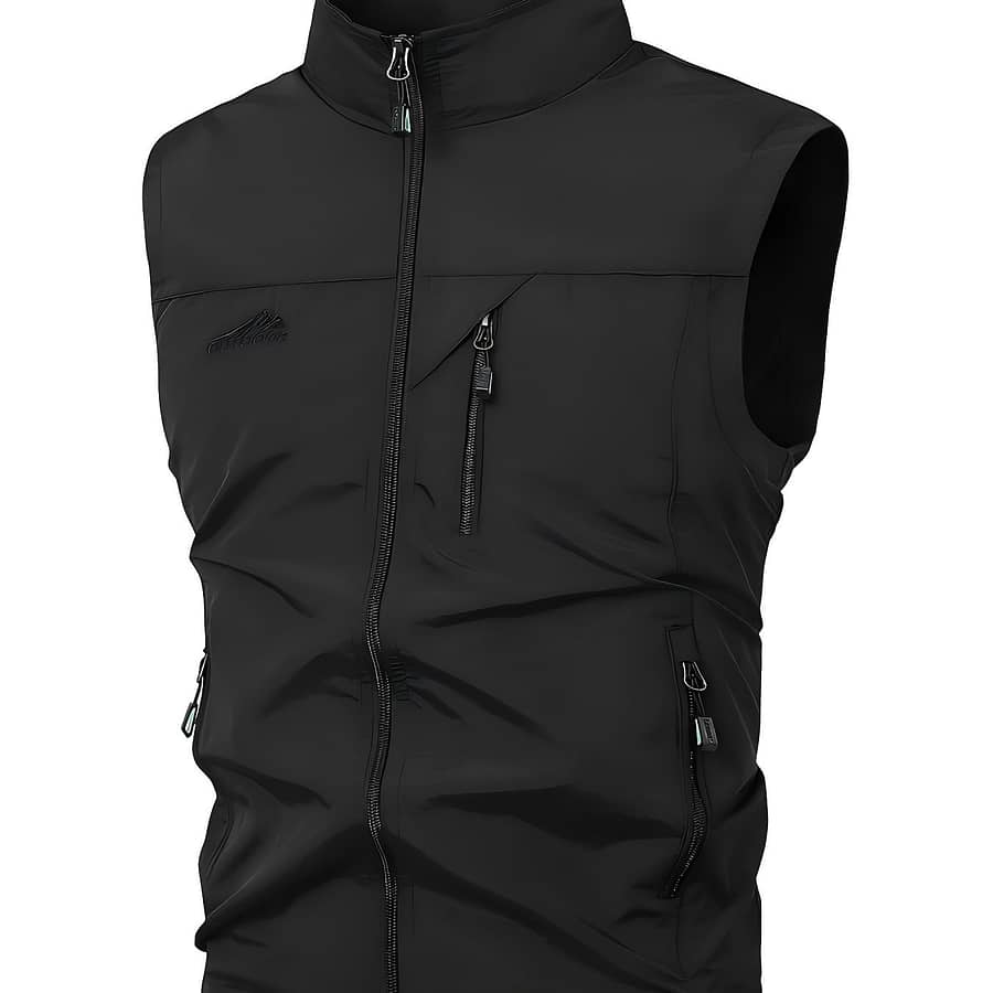 Men’s Lightweight Breathable Sleeveless Vest With Multiple Zipper Pockets, High Collar, For Spring/fall Fishing And Outdoor Activities – Black, Fishing Gear Clothing Shop Online at Dubai Trades 2