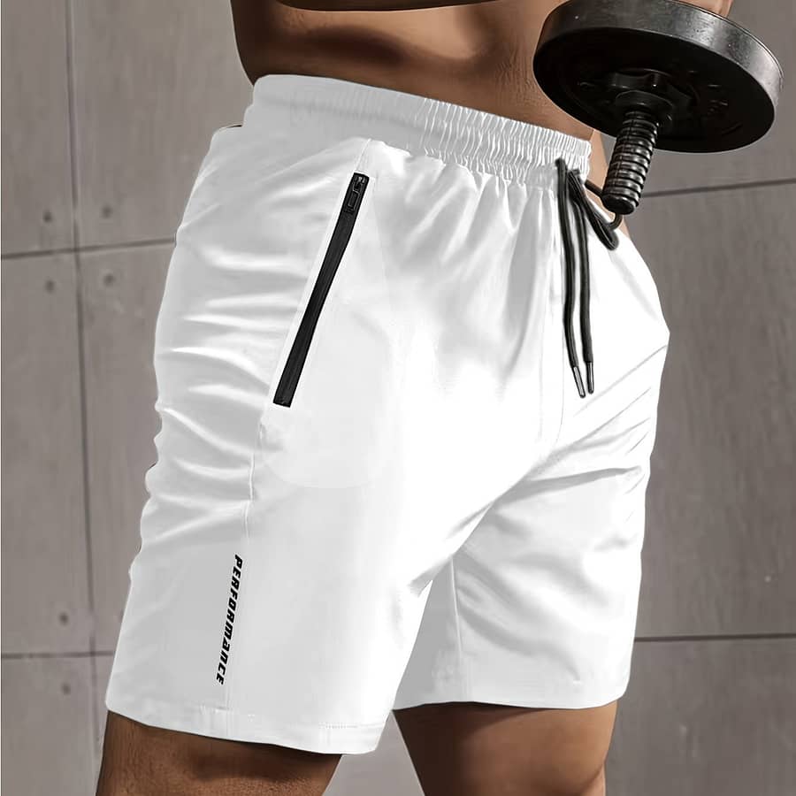 Men’s Lightweight Quick-dry Casual Shorts With Zipper Pockets & Drawstring Waist – Performance Letter Print Gym Shorts For Summer , Machine Washable, Nontransparent Fabric Clothing Shop Online at Dubai Trades 2
