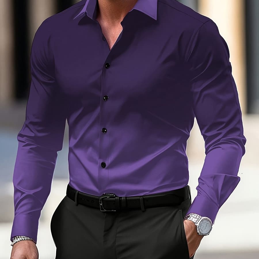 Men’s Ombre Gradient Long Sleeve Shirt, Casual Regular Fit Polyester Blouse With Spandex, Button- Lapel Collar, Single Breasted , Woven Fabric, 120gsm – Spring/fall Fashion Top Casual Button-Down Shirts Shop Online at Dubai Trades 2