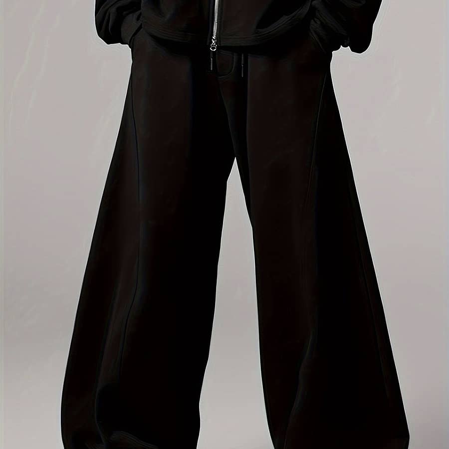 Men’s Oversized Wide Leg Sweatpants – Soft Fleece Lined, Gray Solid Color, Casual Loose Fit For Casual Attire, Everyday Sweatpants | Solid | , Sweater Sweatpants Active Shop Online at Dubai Trades 2