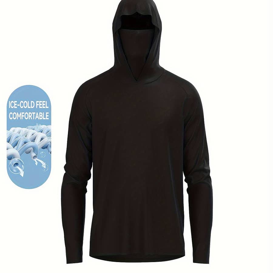 Men’s Protection Hooded Shirt With Mask, Active Long Sleeve Comfortable High Stretch Rash Guard For Fishing Hiking Outdoor Clothing Shop Online at Dubai Trades 2