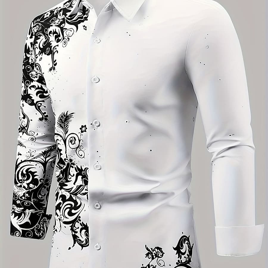 Men’s Shirt With Button-up Collar, Stylish Floral Pattern, 3d , Long Sleeves, Commuting. Casual Button-Down Shirts Shop Online at Dubai Trades 2