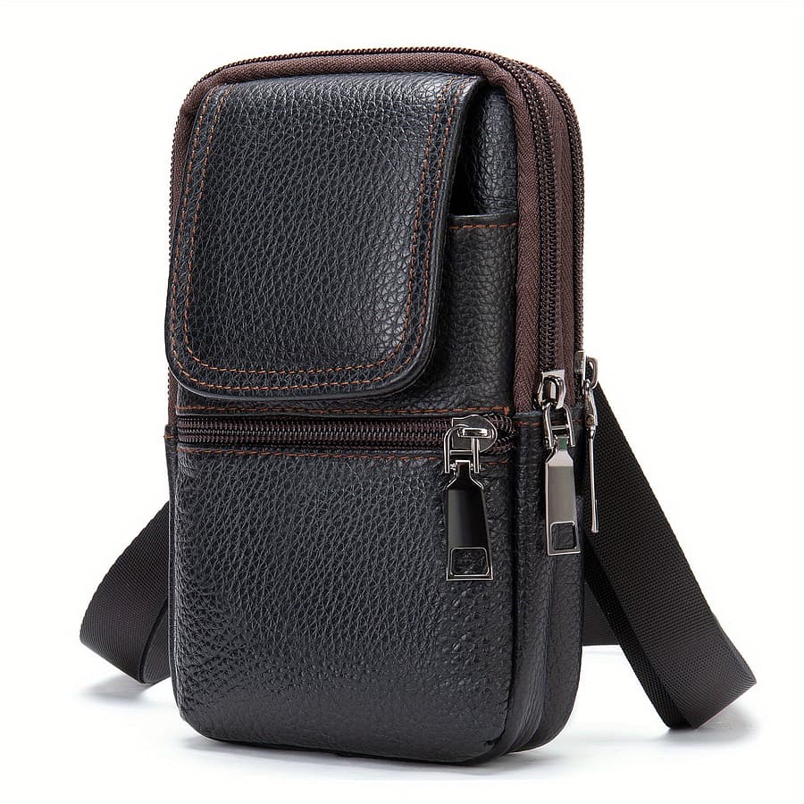 Men’s Simple Casual Genuine Leather Crossbody Bag Mobile Phone Bag Outdoor Top Layer Cowhide Waist Bag Clothing, Shoes & Jewelry Shop Online at Dubai Trades 2
