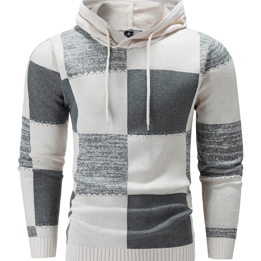 Men’s Slim Fit Hooded Sweater – Casual Plaid Color , Long Sleeve Pullover With Ribbed Detail, Machine Washable For Fall/winter Outdoor Activities, Sweater Hoodie Clothing Shop Online at Dubai Trades 2