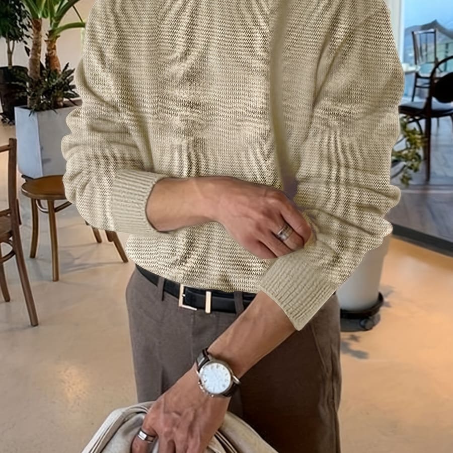 Men’s Slim-fit Solid Color Crew Neck Pullover – Casual Long Sleeve Sweater For , Fall/winter Collection Clothing Shop Online at Dubai Trades 2