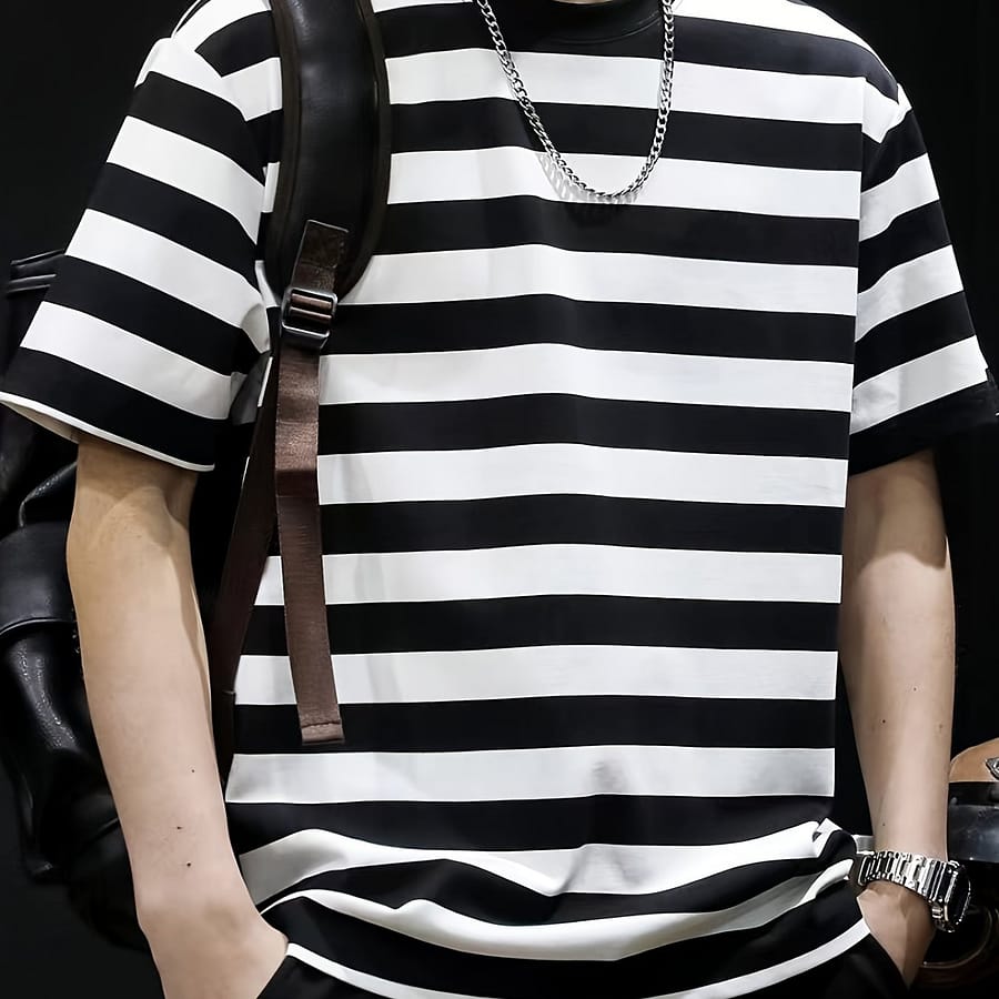 Men’s Striped T-shirt, Casual Short Sleeve Crew Neck Tee, Men’s Clothing For Outdoor Clothing Shop Online at Dubai Trades 2