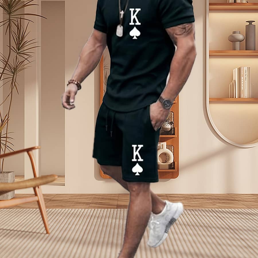 Men’s T-shirt Set Tennis Shirt Color-matching Round Neck Casual Wear Vacation Short Sleeve Two-piece Set Clothing Gymnastics Casual Clothing Shop Online at Dubai Trades 2