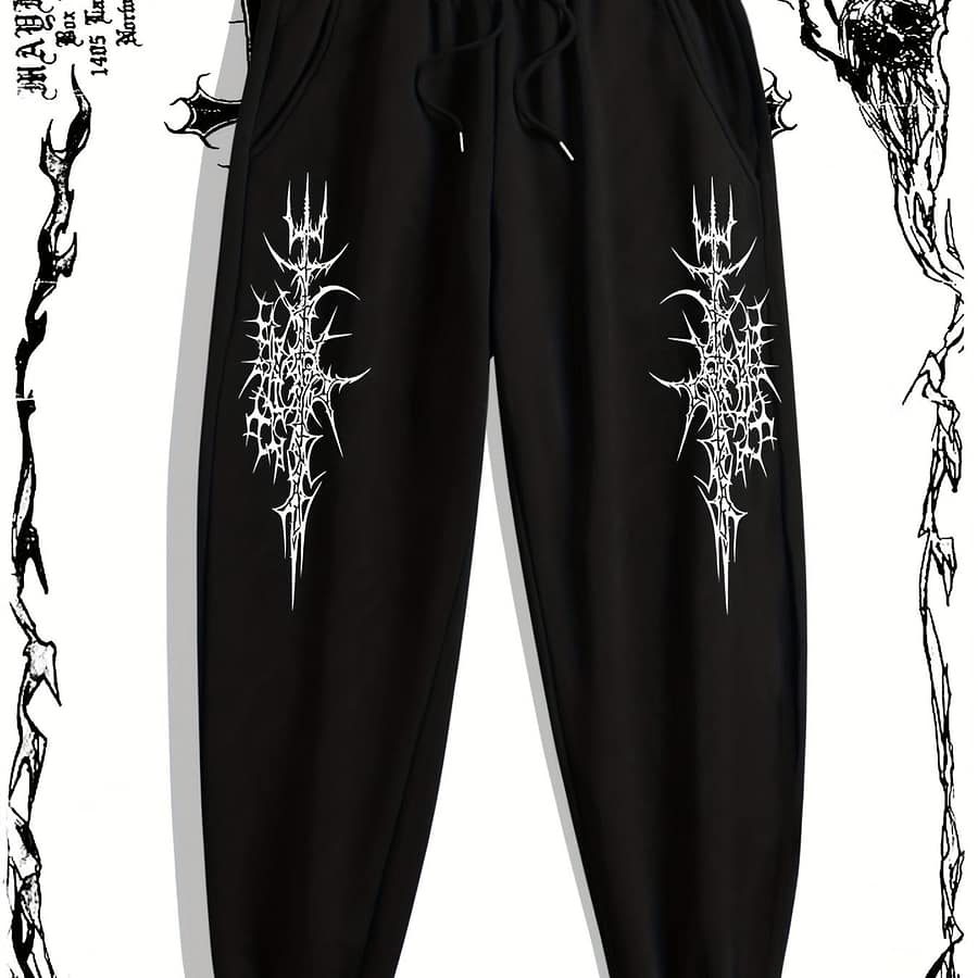 Men’s Totem Print Joggers – Stylish Black Casual Pants With , Drawstring Waist, Comfortable Polyester Fabric For Fall/winter Outdoor Activities Casual Shop Online at Dubai Trades 2