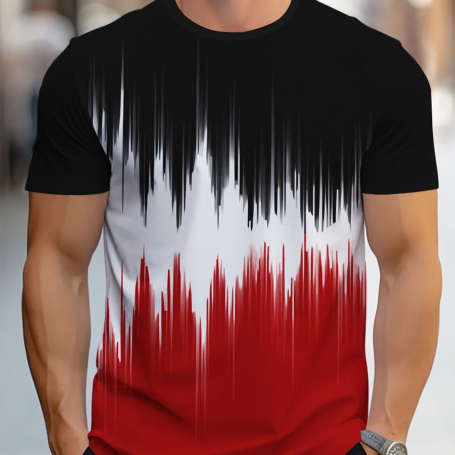 Men’s Trendy Gradient Color Crew Neck Short Sleeve Tee – Casual Summer Top, Breathable Polyester Clothing Shop Online at Dubai Trades 2