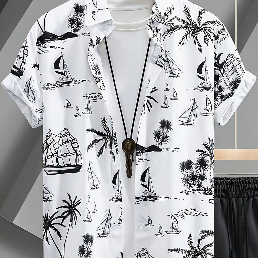 Men’s Trendy Hawaiian Shirt With Fancy Palm Tree Prints For Summer Beach, Pool And Vacation Casual Button-Down Shirts Shop Online at Dubai Trades 2